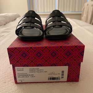 Black Tory Burch Fisherman Slide Sandals